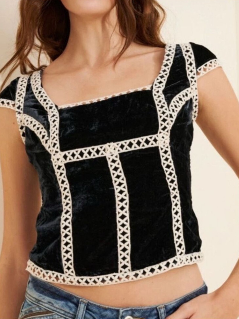 Free People Tyler Velvet Corset Top Women’s sz L Black Velvet